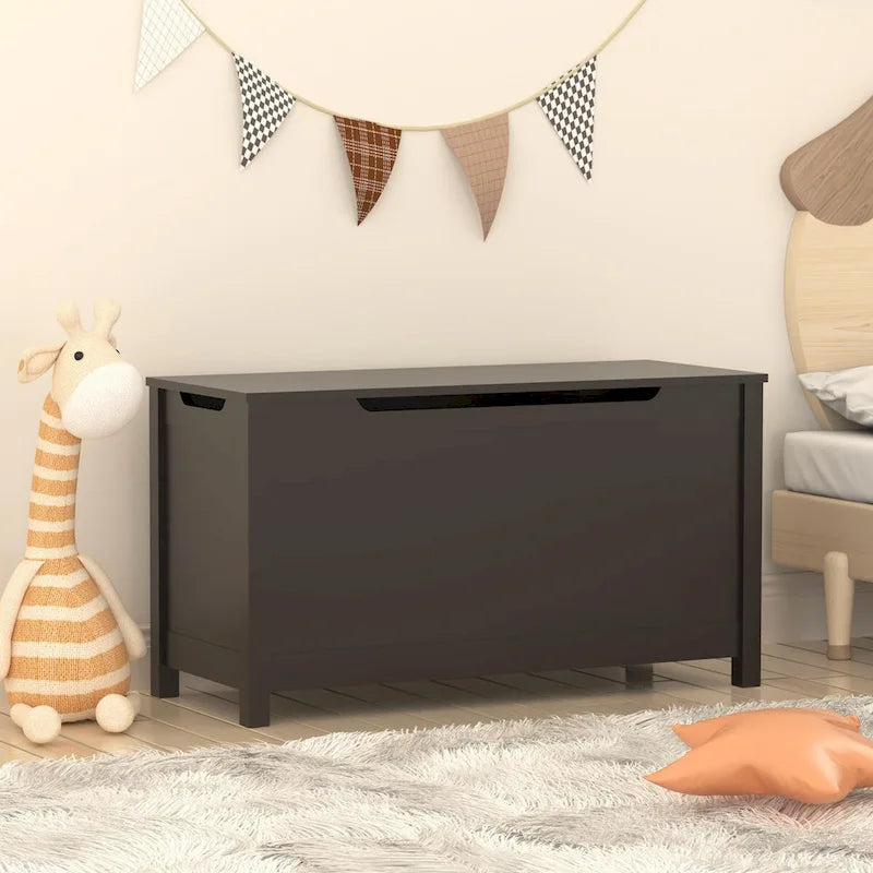 Caja de almacenamiento de juguetes de madera para niños con tapa de bisagra de seguridad para mayores de 3 años