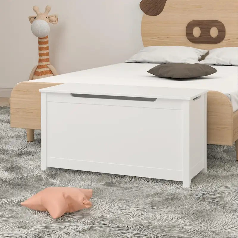 Caja de almacenamiento de juguetes de madera para niños con tapa de bisagra de seguridad para mayores de 3 años