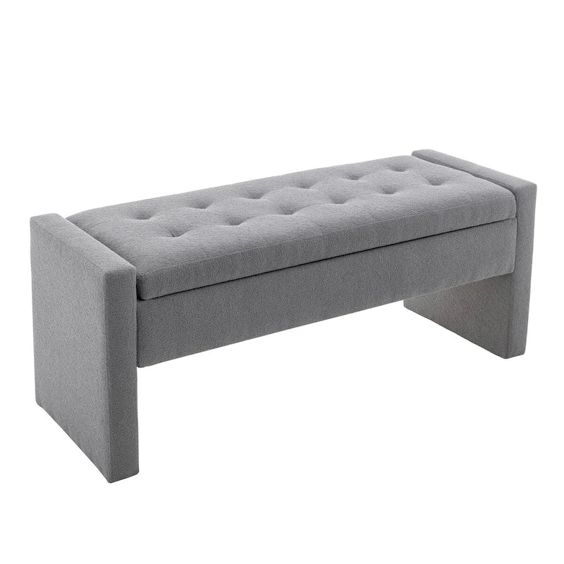 Banc de rangement rabattable en tissu bouclette — 122 cm de large, capacité de 120 kg, pour chambre et entrée