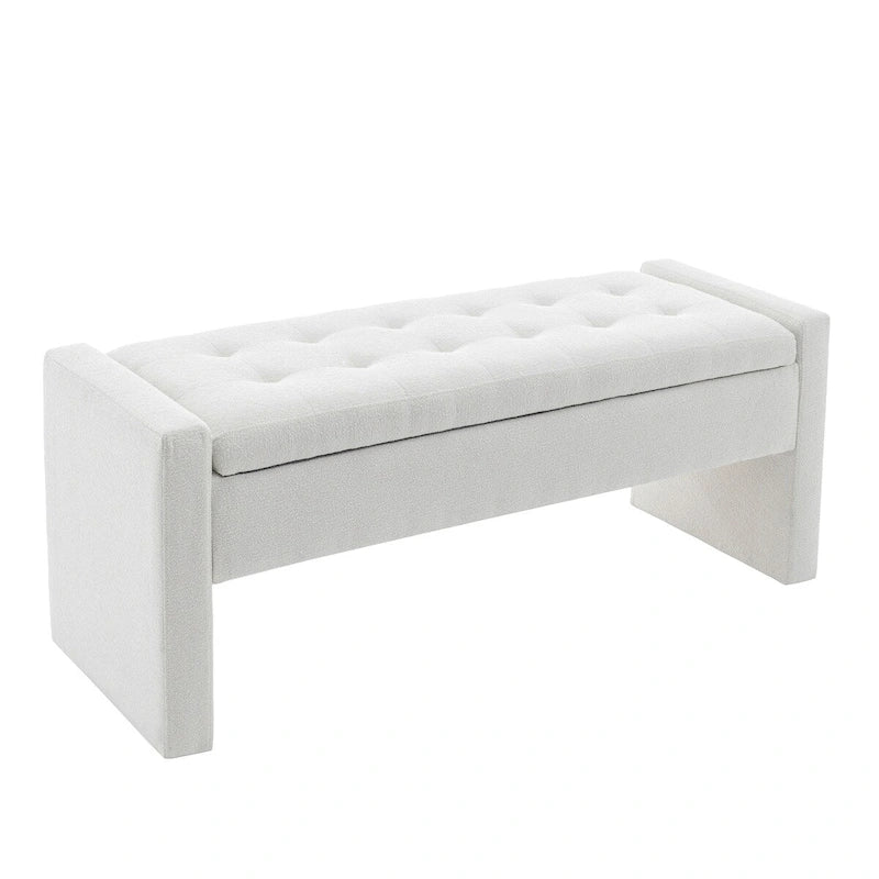 Banc de rangement rabattable en tissu bouclette — 122 cm de large, capacité de 120 kg, pour chambre et entrée