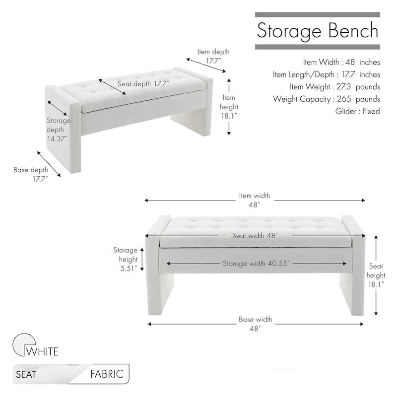 Banco de almacenamiento con tapa abatible de tela de bucle - 122 cm de ancho, 120 kg de capacidad, para dormitorio y recibidor