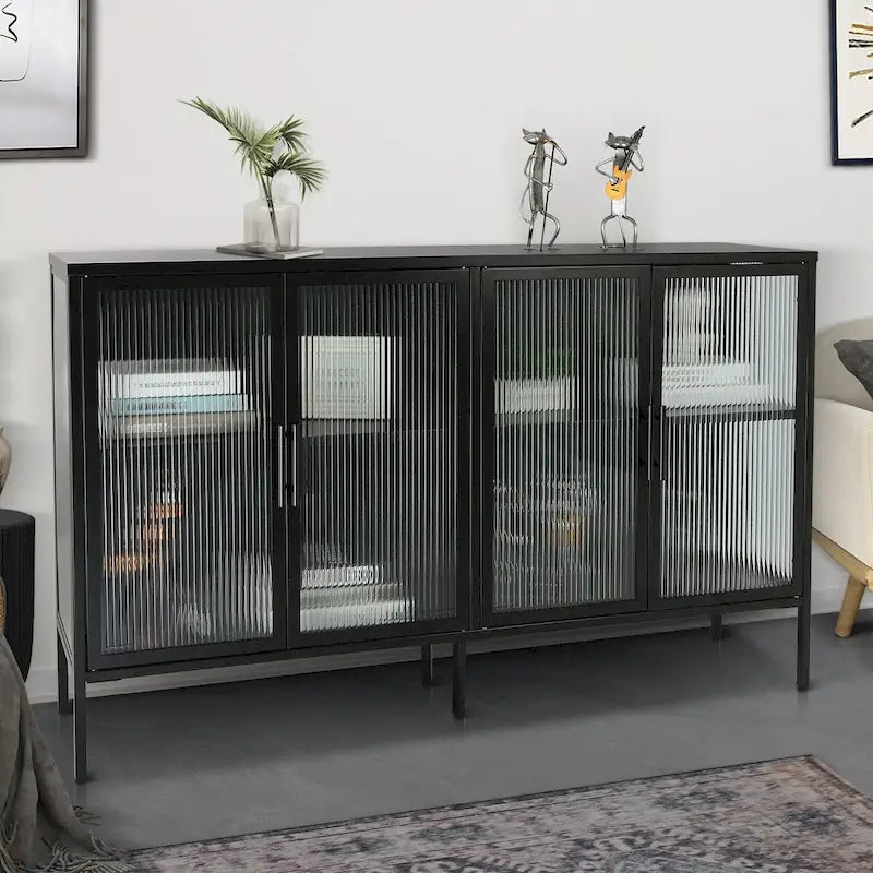 Meuble en métal et verre trempé avec étagère réglable