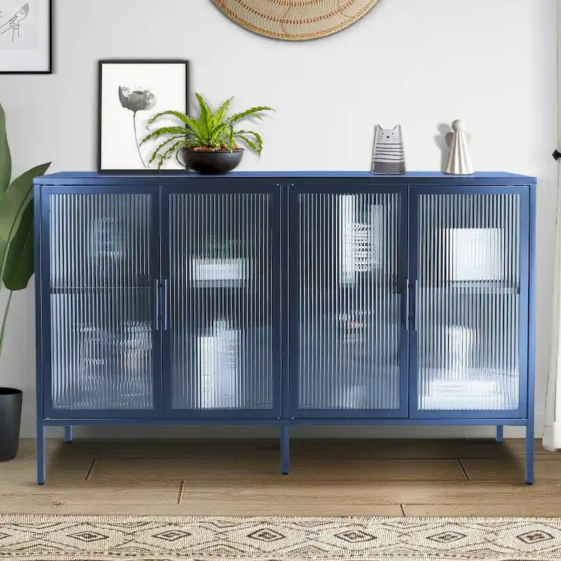 Meuble en métal et verre trempé avec étagère réglable