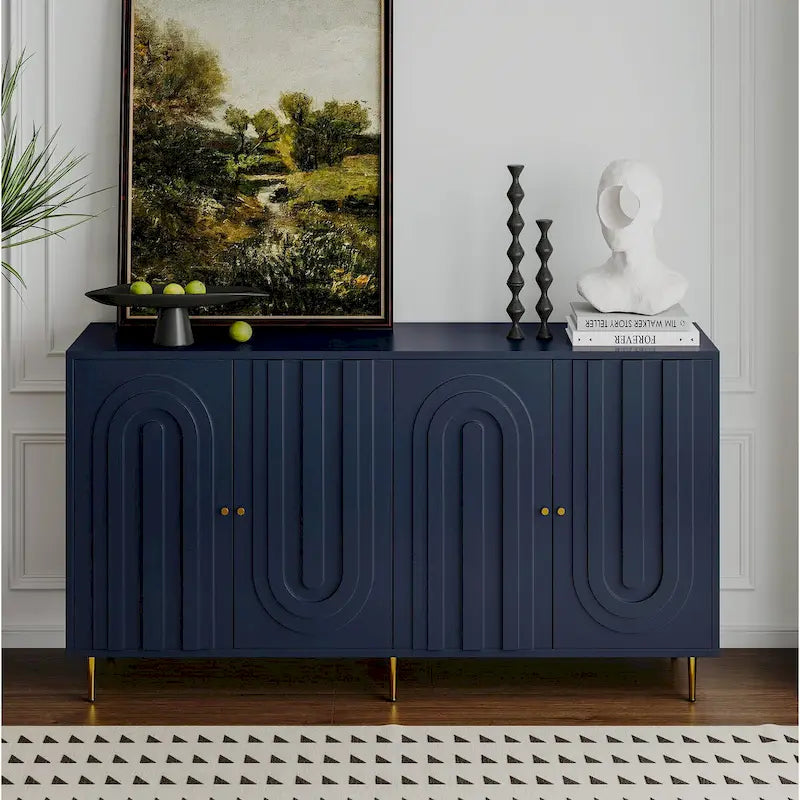 Bahut Commode Buffet Armoire en Bois Laqué Moderne à 4 Portes