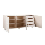 Aparador Taupe con Fachada Destacada, 4 Cajones, Puertas de Cierre Suave y Patas de Madera Maciza
