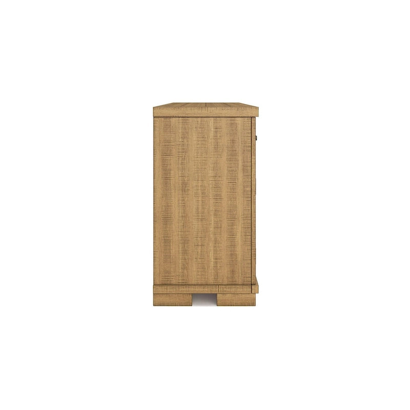 Aparador de comedor rústico marrón con armario de 4 puertas y 2 cajones — 65.88"An. x 19"Prof. x 36.13"Al.