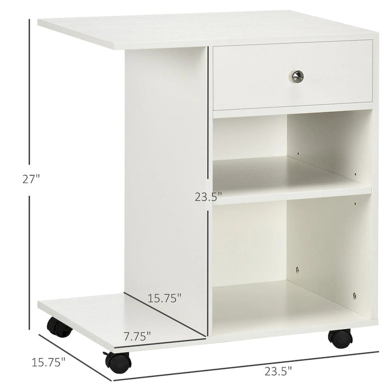 Carro archivador con ruedas, soporte móvil para impresora con estante ajustable, cajón y soporte para CPU