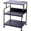 Printer Stand, Mobile Printer Cart, 3-Tier Printer Storage Rack with Charging Station and Roller for Office, Home (Black)
