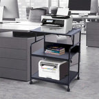 Soporte para impresora, carrito de impresora móvil, estante de almacenamiento de impresora de 3 niveles con estación de carga y ruedas para oficina, hogar (negro)
