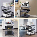 Soporte para impresora, carrito de impresora móvil, estante de almacenamiento de impresora de 3 niveles con estación de carga y ruedas para oficina, hogar (negro)
