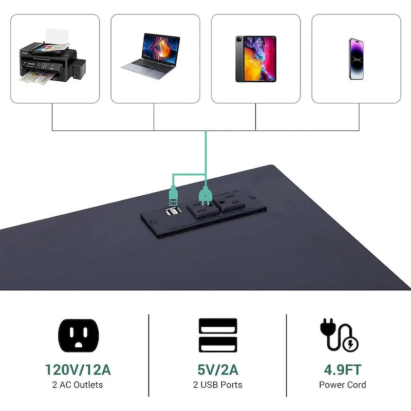 Support d'imprimante, Chariot d'imprimante mobile, Étagère de rangement d'imprimante à 3 niveaux avec station de charge et roulettes pour bureau, maison (noir)