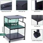 Soporte para impresora, carrito de impresora móvil, estante de almacenamiento de impresora de 3 niveles con estación de carga y ruedas para oficina, hogar (negro)