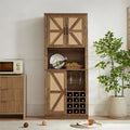 Armario de despensa y bar de vinos de cocina de 76" de alto con puertas corredizas en forma de X y diseño de ratán