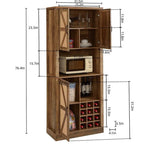 Armario de despensa y bar de vinos de cocina de 76" de alto con puertas corredizas en forma de X y diseño de ratán
