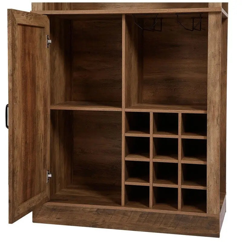 Armario de despensa y bar de vinos de cocina de 76" de alto con puertas corredizas en forma de X y diseño de ratán