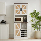 Armario de despensa y bar de vinos de cocina de 76" de alto con puertas corredizas en forma de X y diseño de ratán