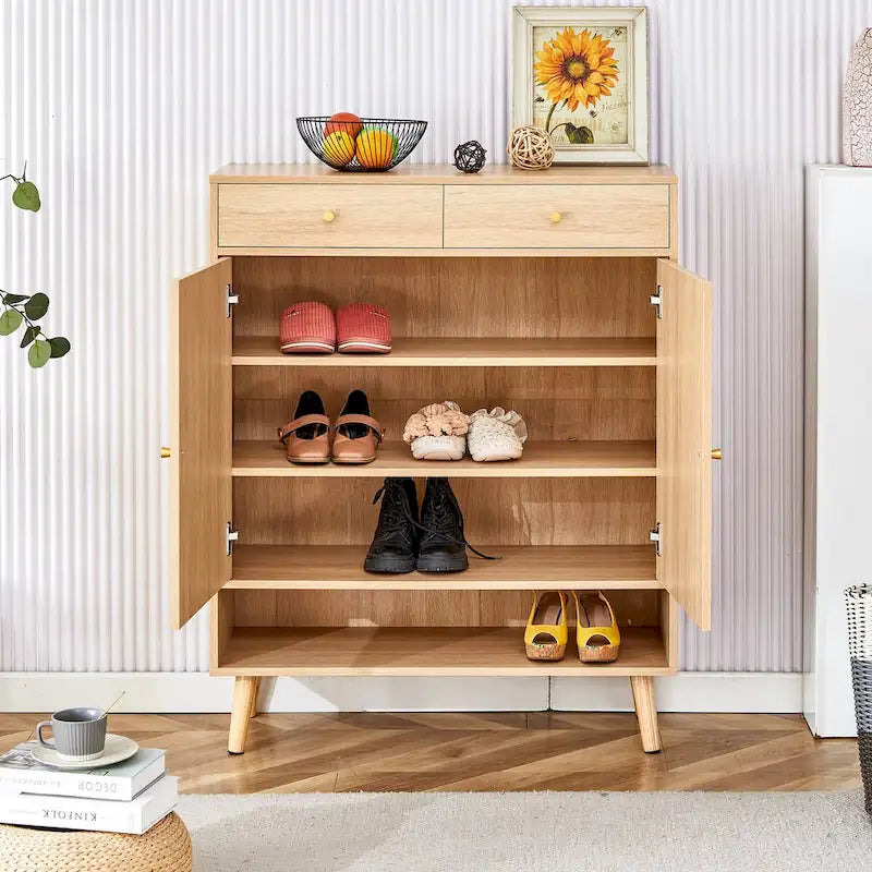 Armario de almacenaje moderno minimalista, zapatero de ratán, armario superior de cama. Hermosa forma para pasillos y salas de estar