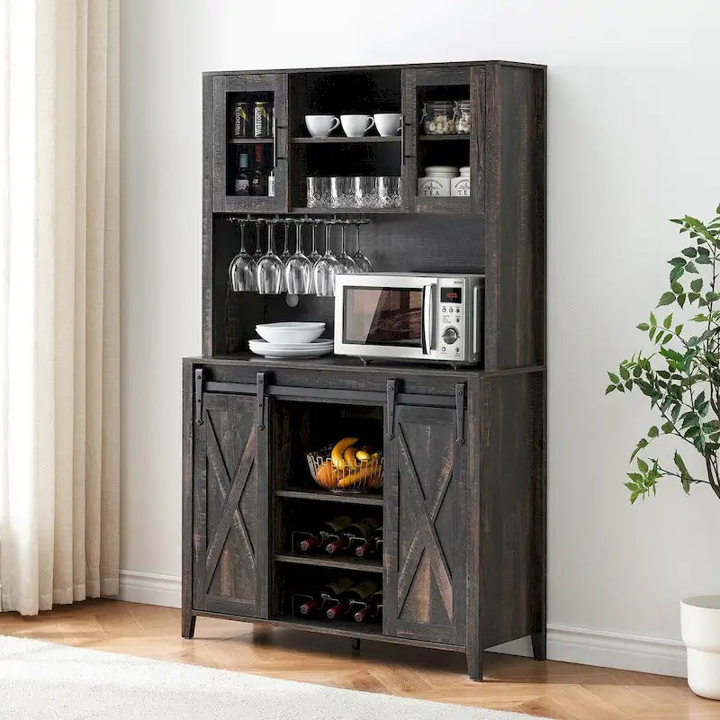 Vitrina para vinos estilo rústico de 42.5 pulgadas con puerta corrediza de granero - 15.7D x 42.5W x 69.6H