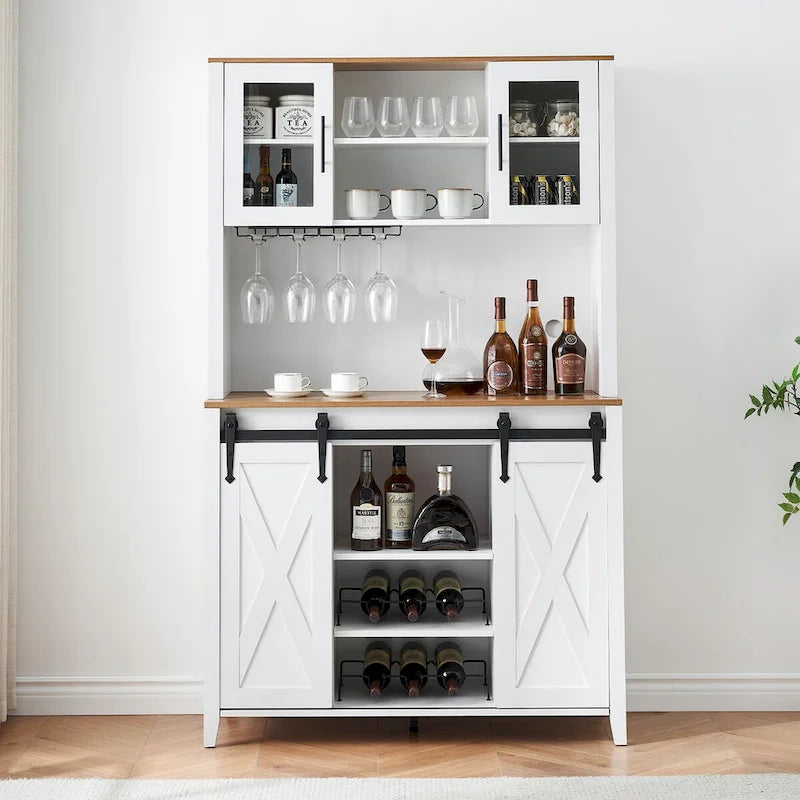 Meuble à vin de style campagnard de 42,5 pouces avec porte coulissante de grange – 15,7P x 42,5L x 69,6H