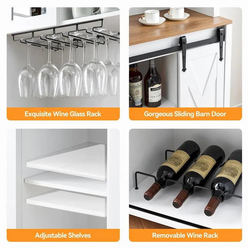 Meuble à vin de style campagnard de 42,5 pouces avec porte coulissante de grange – 15,7P x 42,5L x 69,6H