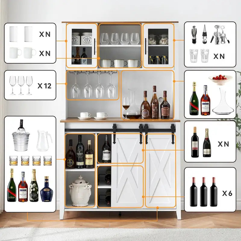 Meuble à vin de style campagnard de 42,5 pouces avec porte coulissante de grange – 15,7P x 42,5L x 69,6H