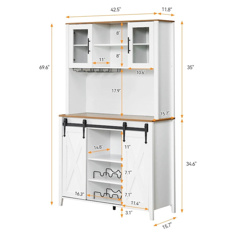 Vitrina para vinos estilo rústico de 42.5 pulgadas con puerta corrediza de granero - 15.7D x 42.5W x 69.6H