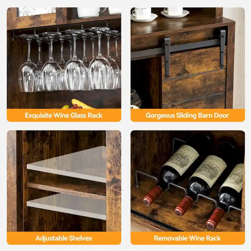 Vitrina para vinos estilo rústico de 42.5 pulgadas con puerta corrediza de granero - 15.7D x 42.5W x 69.6H