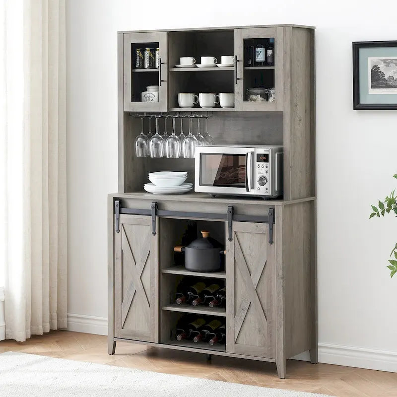 Vitrina para vinos estilo rústico de 42.5 pulgadas con puerta corrediza de granero - 15.7D x 42.5W x 69.6H