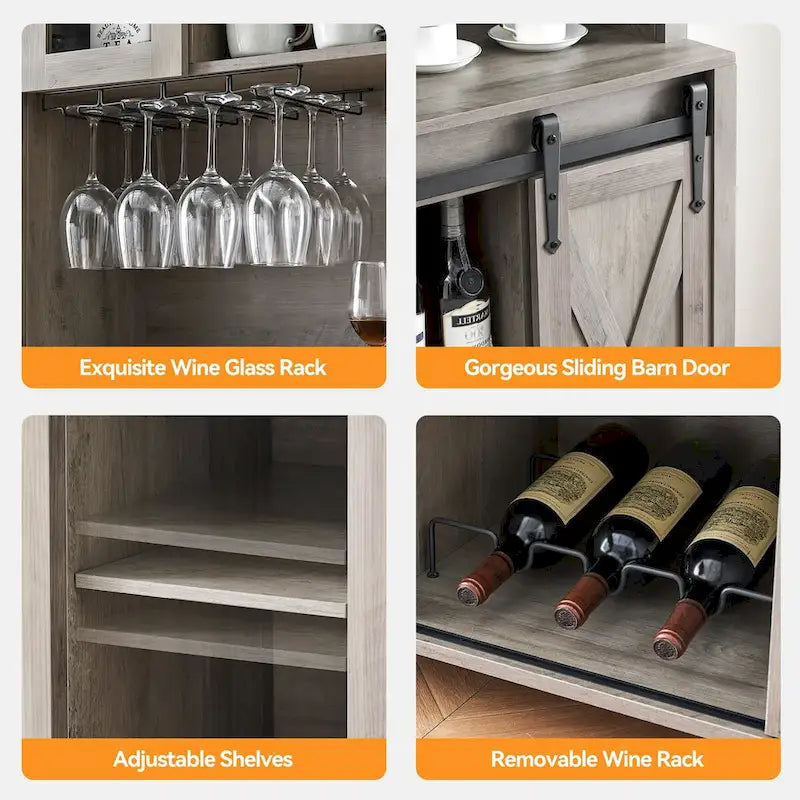 Vitrina para vinos estilo rústico de 42.5 pulgadas con puerta corrediza de granero - 15.7D x 42.5W x 69.6H