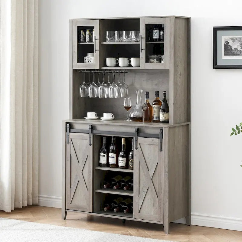 Vitrina para vinos estilo rústico de 42.5 pulgadas con puerta corrediza de granero - 15.7D x 42.5W x 69.6H
