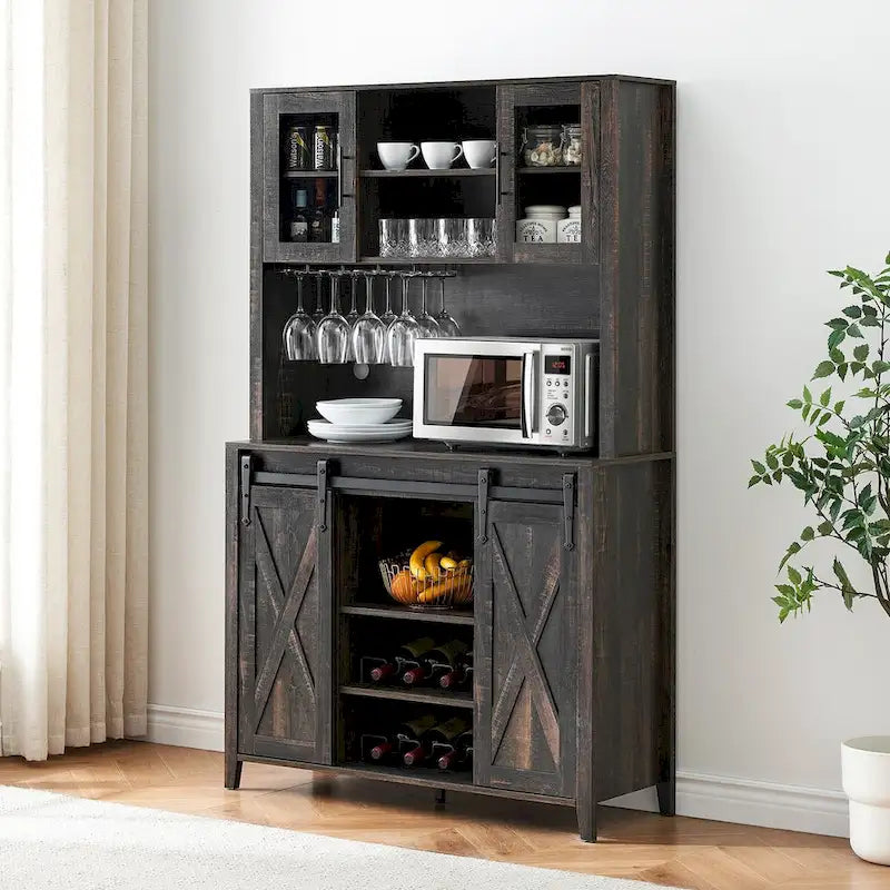 Vitrina para vinos estilo rústico de 42.5 pulgadas con puerta corrediza de granero - 15.7D x 42.5W x 69.6H