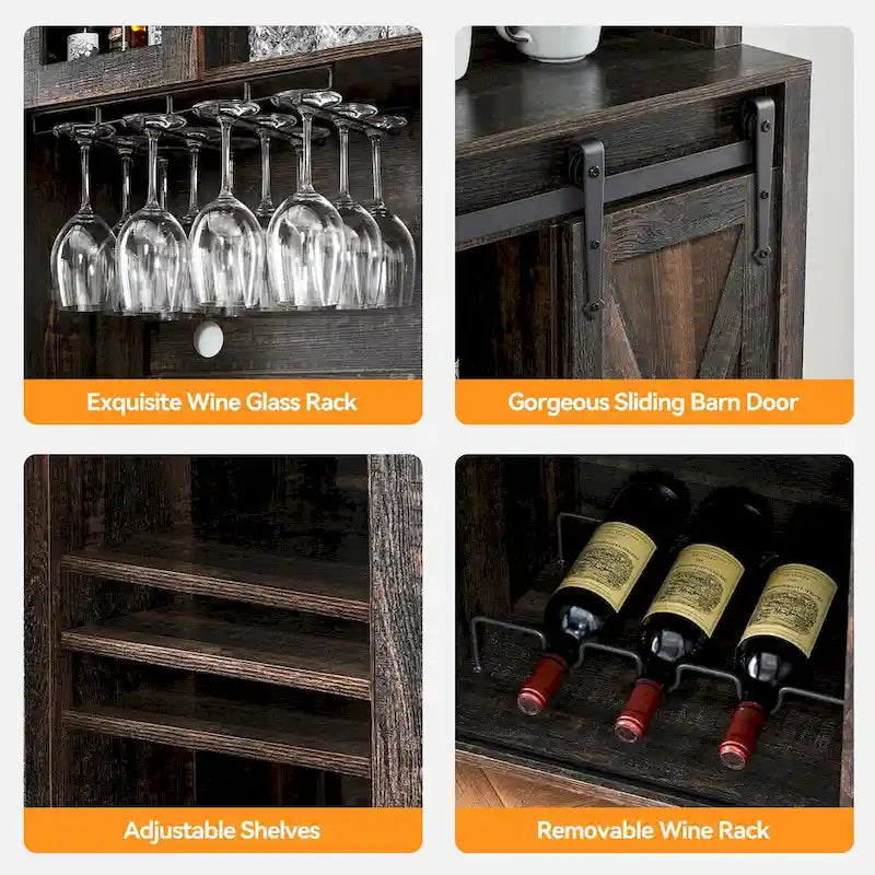 Vitrina para vinos estilo rústico de 42.5 pulgadas con puerta corrediza de granero - 15.7D x 42.5W x 69.6H