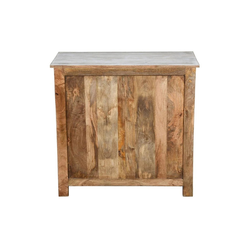 Mueble auxiliar con 2 puertas, tallado a mano, efecto envejecido — Madera maciza de mango, no requiere montaje