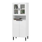 Mueble alto expositor con 2 puertas de cristal y 2 puertas, despensa de cocina alta con tiradores dorados