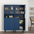 Mueble alto expositor con 2 puertas de cristal y 2 puertas, despensa de cocina alta con tiradores dorados