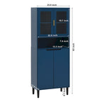 Mueble alto expositor con 2 puertas de cristal y 2 puertas, despensa de cocina alta con tiradores dorados