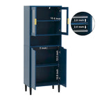 Mueble alto expositor con 2 puertas de cristal y 2 puertas, despensa de cocina alta con tiradores dorados
