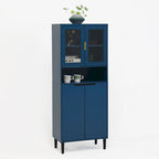 Mueble alto expositor con 2 puertas de cristal y 2 puertas, despensa de cocina alta con tiradores dorados