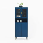 Mueble alto expositor con 2 puertas de cristal y 2 puertas, despensa de cocina alta con tiradores dorados