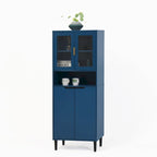 Mueble alto expositor con 2 puertas de cristal y 2 puertas, despensa de cocina alta con tiradores dorados