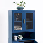 Mueble alto expositor con 2 puertas de cristal y 2 puertas, despensa de cocina alta con tiradores dorados