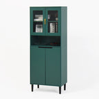 Mueble alto expositor con 2 puertas de cristal y 2 puertas, despensa de cocina alta con tiradores dorados