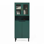 Mueble alto expositor con 2 puertas de cristal y 2 puertas, despensa de cocina alta con tiradores dorados