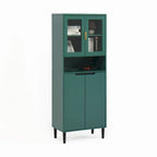 Mueble alto expositor con 2 puertas de cristal y 2 puertas, despensa de cocina alta con tiradores dorados