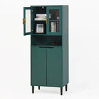 Mueble alto expositor con 2 puertas de cristal y 2 puertas, despensa de cocina alta con tiradores dorados