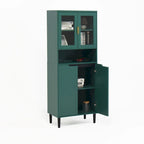 Mueble alto expositor con 2 puertas de cristal y 2 puertas, despensa de cocina alta con tiradores dorados