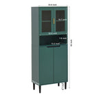 Mueble alto expositor con 2 puertas de cristal y 2 puertas, despensa de cocina alta con tiradores dorados