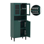 Mueble alto expositor con 2 puertas de cristal y 2 puertas, despensa de cocina alta con tiradores dorados