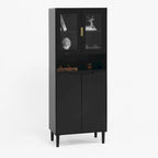 Mueble alto expositor con 2 puertas de cristal y 2 puertas, despensa de cocina alta con tiradores dorados