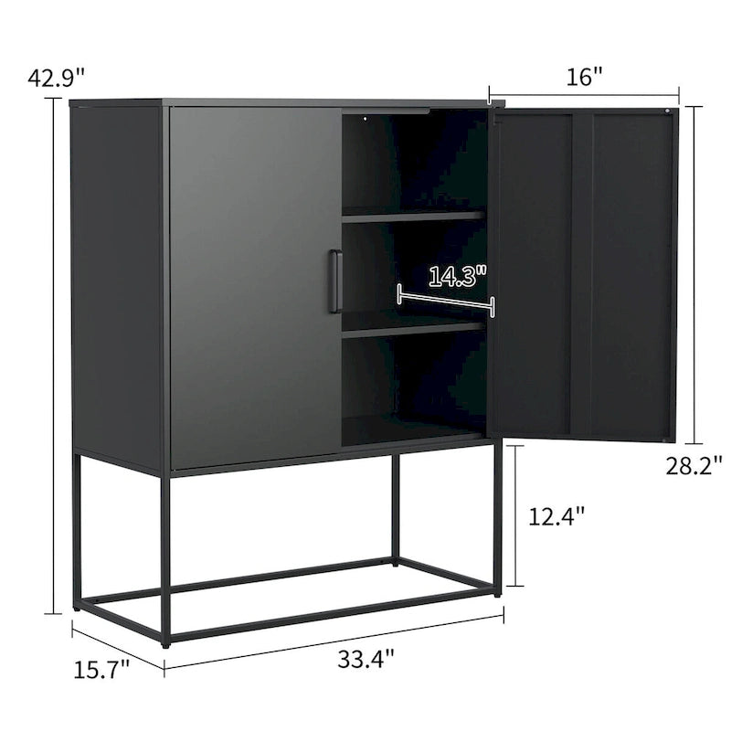 Meuble de rangement en acier avec étagères réglables, Armoire d'appoint autoportante avec portes magnétiques, Buffet robuste